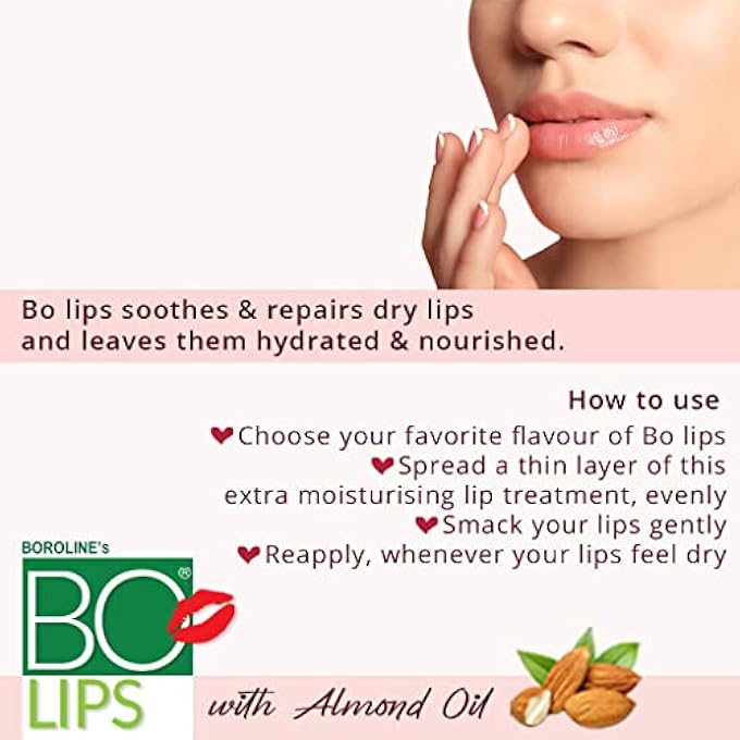 BOROLINE BO LIPS FLAVOURED LIP BALM | VANILLA FAVOURED NATURAL LIP CARE(10 GM X 3) | WITH NATURAL ALMOND OIL | MOSTURIZE & SOFTEN DRY & CHAPPED LIPS | SMOOTHENS LIPS (PACK OF 3) - Image 3